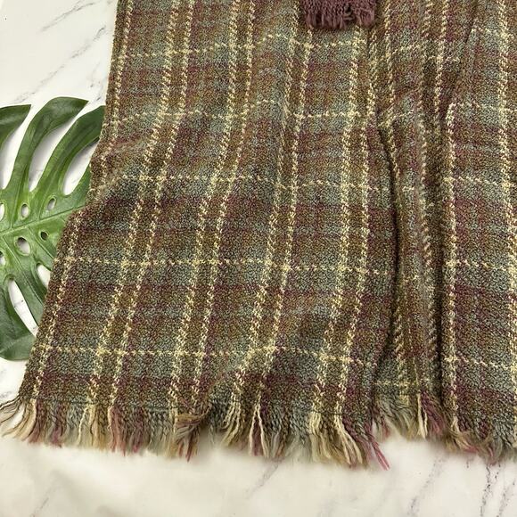 Boyne Valley Weavers Poncho Sweater Shawl One Size Green Purple Plaid Layered - Picture 5 of 14